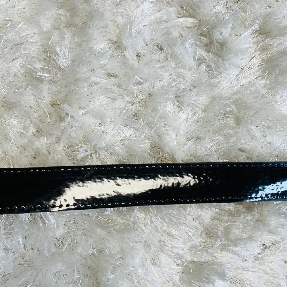 Black Patent Leather Belt Vintage Medium Large Gold Buckle